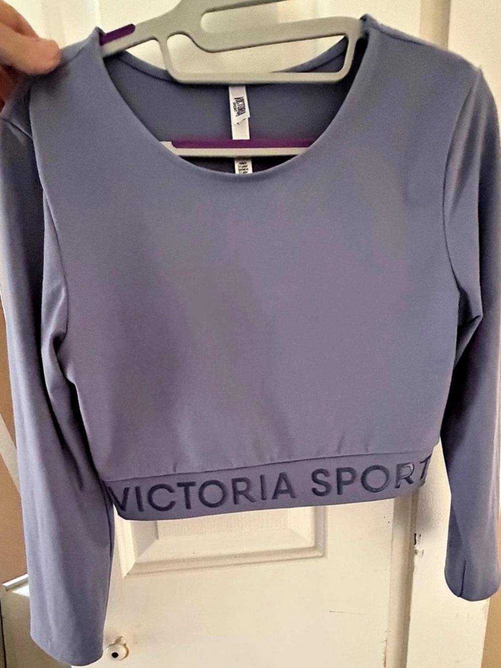Victoria's Sport Cropped Long Sleeve Top in Purple Like New, M